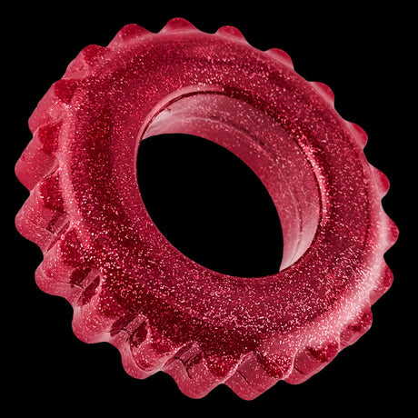 Oxballs Plushy Single Ring Cherry Lips, a red sparkling cock ring designed for comfort and extended wear.