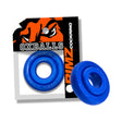 Oxballs Rimz Single Ring Pool blue cock ring on packaging for comfort-fit support and plush grip