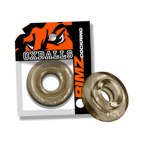 Oxballs Rimz Single Ring Storm product packaging and cock ring shown together on a white background.