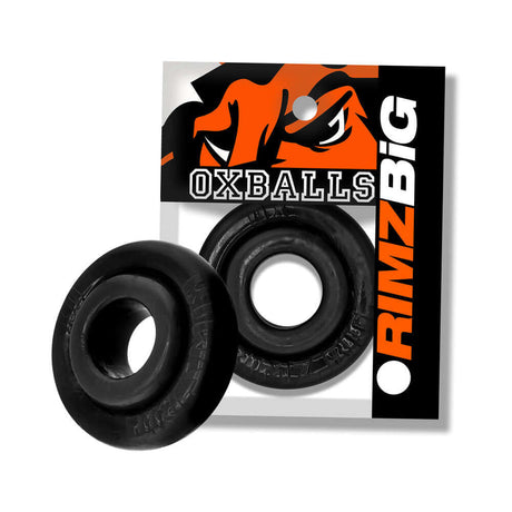 Oxballs Rimz Big Single Ring Black showcased in packaging, highlighting its thick rubbery design and comfort fit.