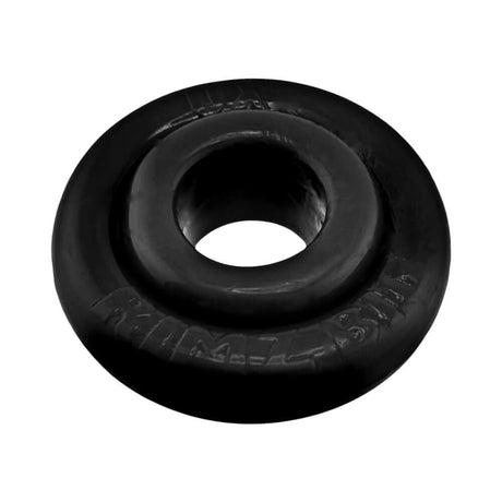 Oxballs Rimz Big Single Ring Black displayed on a white background, highlighting its thick rubbery design and comfort-fit features.