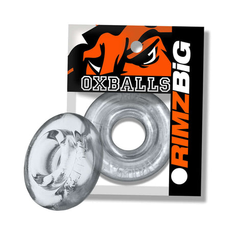 Oxballs Rimz Big Single Ring Clear displayed in packaging with transparent design for comfortable support.