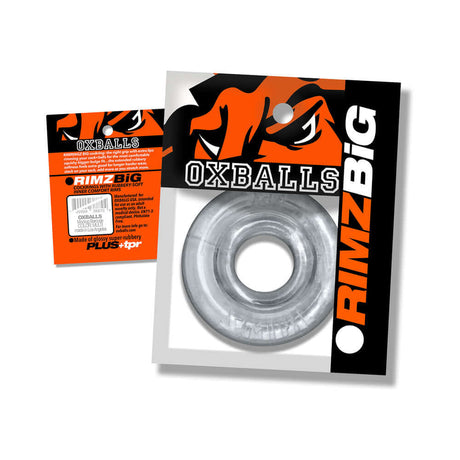 Oxballs Rimz Big Single Ring Clear product packaging and the clear cock ring displayed.