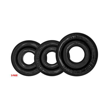Oxballs Rimringz Multi Size 3-Pack Black rings showcasing different sizes in a sleek black design.