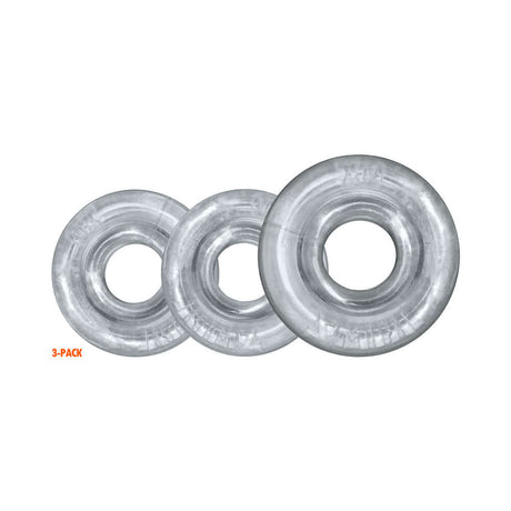 Oxballs Rimringz Multi Size 3-Pack Clear, featuring three clear cock rings for enhanced comfort and versatile fit options.