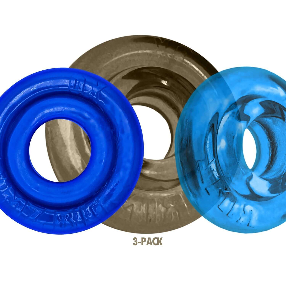 Oxballs Rimringz Multi Size 3-Pack Cool Blues showcasing three cock rings in various blue shades.