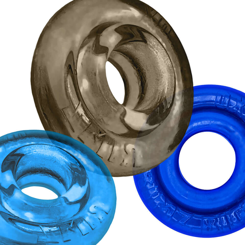 Oxballs Rimringz Multi Size 3-Pack Cool Blues featuring different colors and sizes of cock rings.