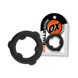 Oxballs Spinner Single Silicone Ring Black displayed alongside packaging, showcasing premium liquid silicone design for durability.