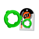 Oxballs Spinner Single Silicone Ring Frog showcased in vibrant green, featuring two sizes for optimal fit and support.