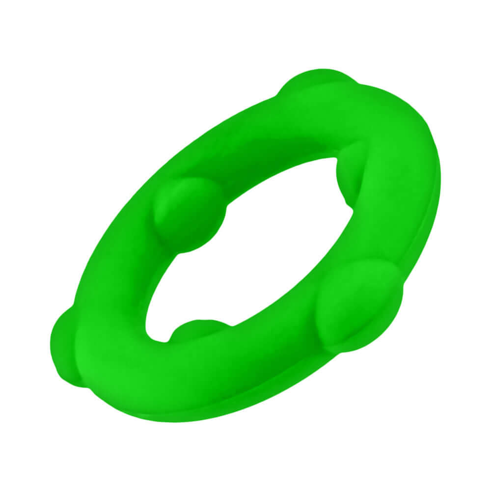 Oxballs Spinner Single Silicone Ring Frog in vibrant green, showcasing its flexible design and textured grip nubs.