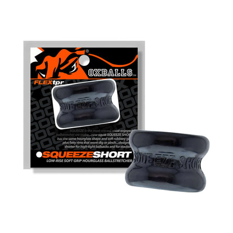 Oxballs Squeeze Short Ballstretcher Black displayed with its packaging on a white background.