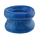 Oxballs Squeeze Short Ballstretcher Blue Fire in a compact design with an hourglass shape, perfect for secure stretching.