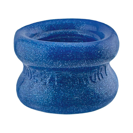 Oxballs Squeeze Short Ballstretcher Blue Fire in a compact design with an hourglass shape, perfect for secure stretching.