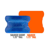 Oxballs Squeeze Short Ballstretcher Blue Fire displayed alongside orange version, highlighting size details.