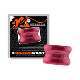 Oxballs Squeeze Short Ballstretcher Cherry Lips packaging and product image, showcasing the unique hourglass design.