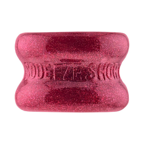 Oxballs Squeeze Short Ballstretcher Cherry Lips in shimmering red, designed for secure stretching and comfort.