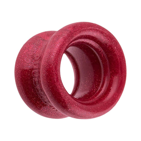 Oxballs Squeeze Short Ballstretcher Cherry Lips in red, showcasing a compact, hourglass shape for a secure fit.