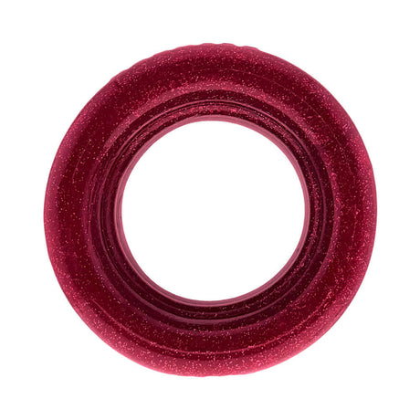 Oxballs Squeeze Short Ballstretcher Cherry Lips showcasing its compact hourglass shape in a vibrant cherry color.