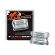 Oxballs Squeeze Short Ballstretcher Clear with packaging showing low-rise soft grip hourglass design