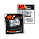 Oxballs Squeeze Short Ballstretcher Clear packaging showcasing the hourglass-shaped design and product features.