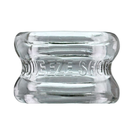 Oxballs Squeeze Short Ballstretcher Clear showing a transparent, hourglass-shaped design for comfort.