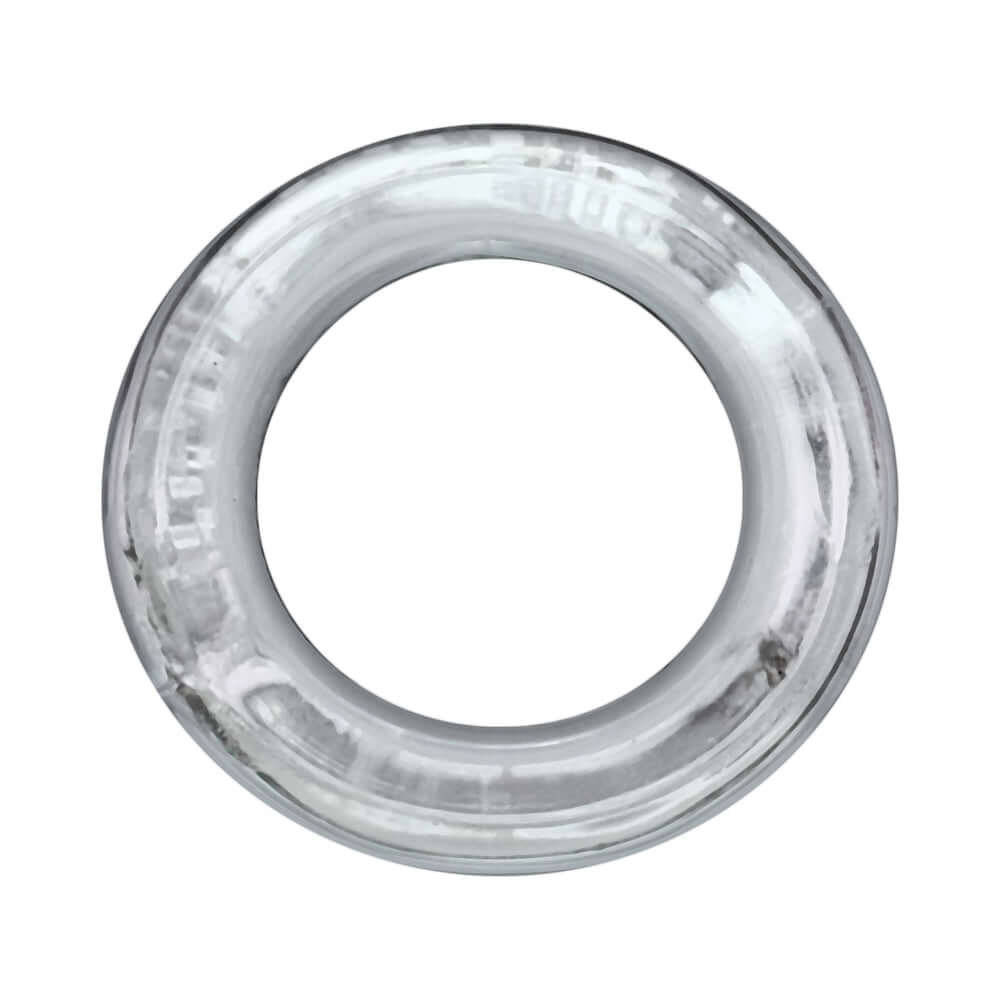 Oxballs Squeeze Short Ballstretcher Clear, a transparent and compact ball stretcher designed for comfortable use.