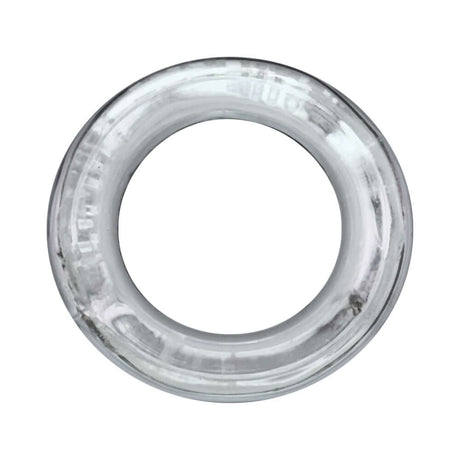 Oxballs Squeeze Short Ballstretcher Clear, a transparent and compact ball stretcher designed for comfortable use.