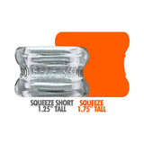 Oxballs Squeeze Short Ballstretcher Clear, showing a compact design and size options of 1.25" and 1.75" tall.