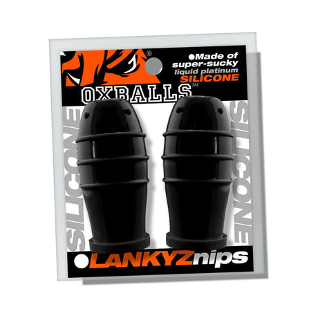 Oxballs Lankyz Silicone Nipsuckers Black in packaging showcasing flexible silicone design for enhanced suction.