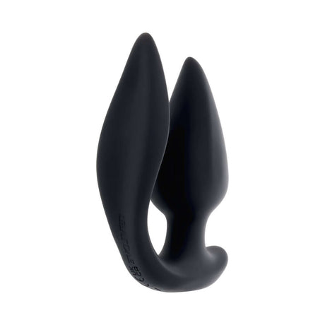 Evolved The Genie Anal Plug Black featuring a tapered design and dual motors for enhanced pleasure.