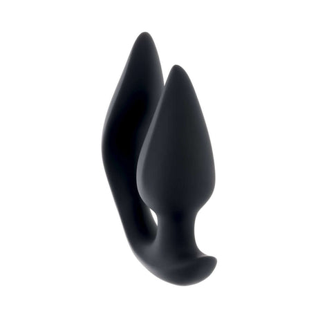 Evolved The Genie Anal Plug Black, a dual-motor anal plug with a tapered design for enhanced pleasure.