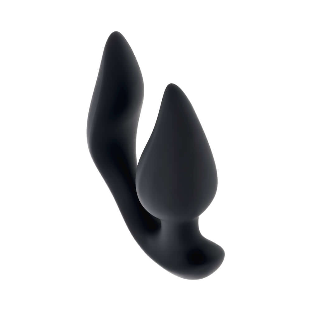 Evolved The Genie Anal Plug Black - dual-motor anal plug with tapered design and petal-shaped stimulator.