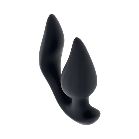 Evolved The Genie Anal Plug Black - dual-motor anal plug with tapered design and petal-shaped stimulator.