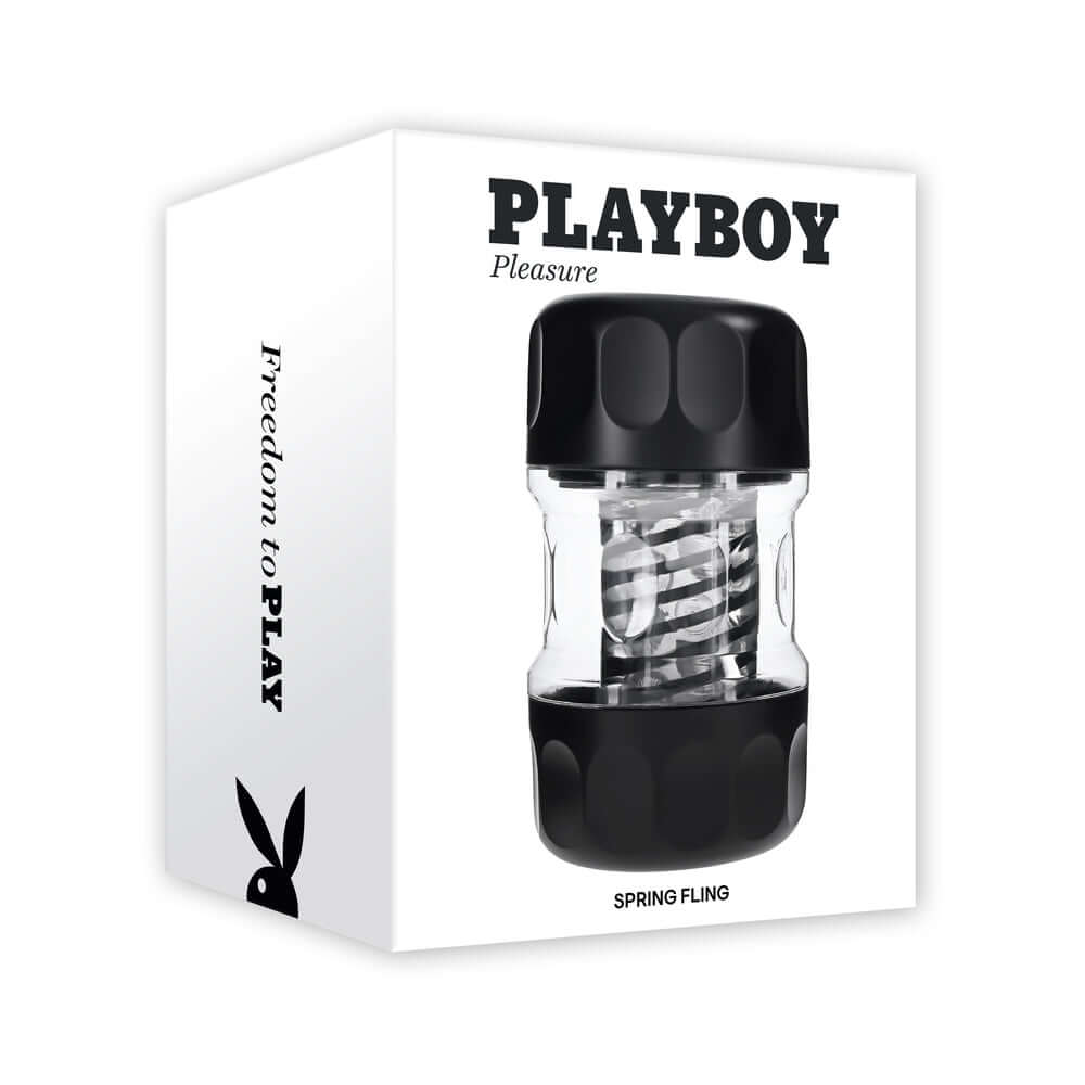 Playboy Pleasure Spring Fling Clear stroker packaging showcasing its sleek design and enticing features.