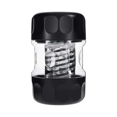 Playboy Pleasure Spring Fling Clear stroker with black and transparent design, offering sensual satisfaction and innovative sensations.