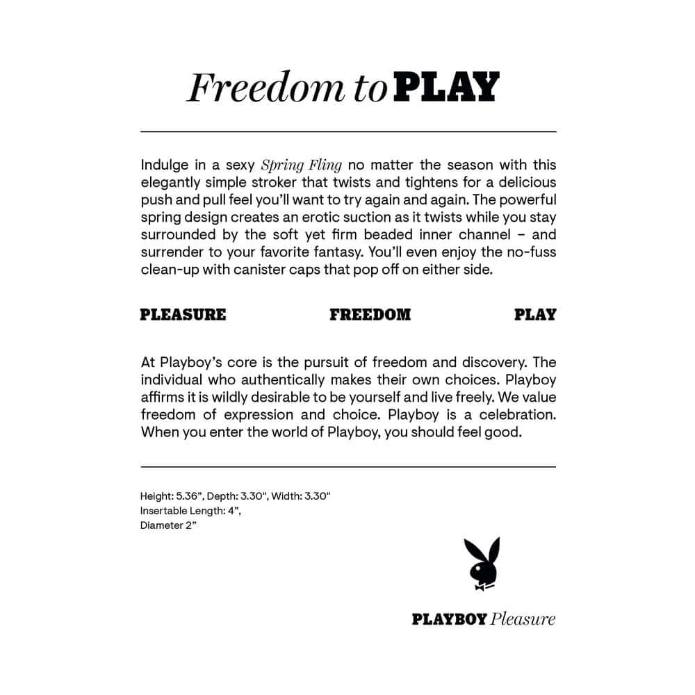 Playboy Pleasure Spring Fling Clear stroker with elegant design for sensual satisfaction and freedom to play.