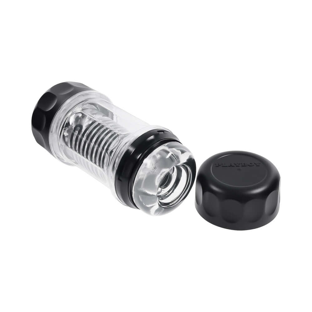 Playboy Pleasure Spring Fling Large Clear stroker with internal spring for lifelike pleasure and natural suction.