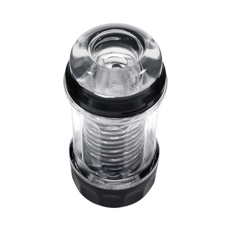 Playboy Pleasure Spring Fling Large Clear stroker with a twisting and tightening design for enhanced pleasure.