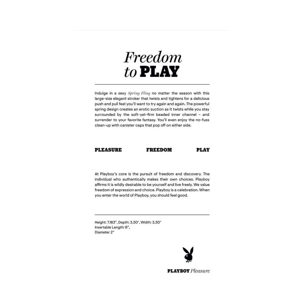 Playboy Pleasure Spring Fling Large Clear product description highlighting freedom to play anytime and anywhere.