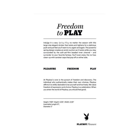 Playboy Pleasure Spring Fling Large Clear product description highlighting freedom to play anytime and anywhere.