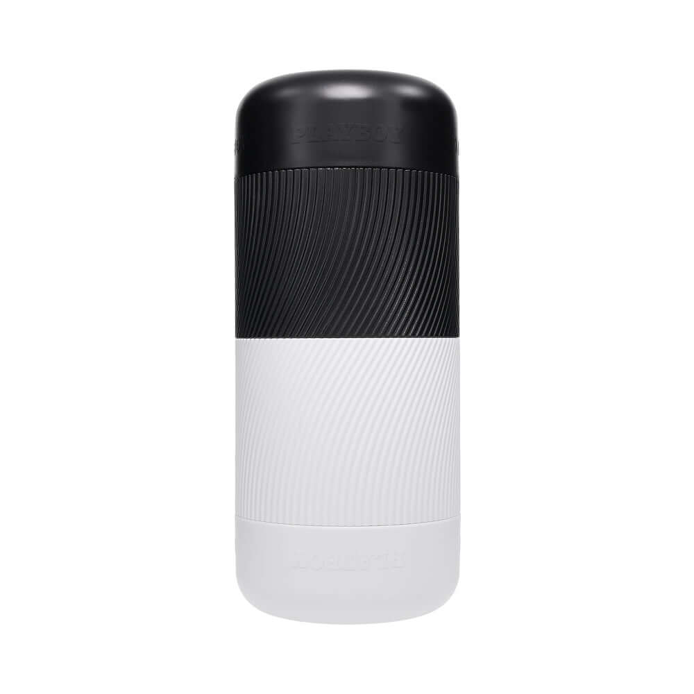 Playboy Pleasure Twisted Stroker design featuring a sleek black and white twistable exterior.