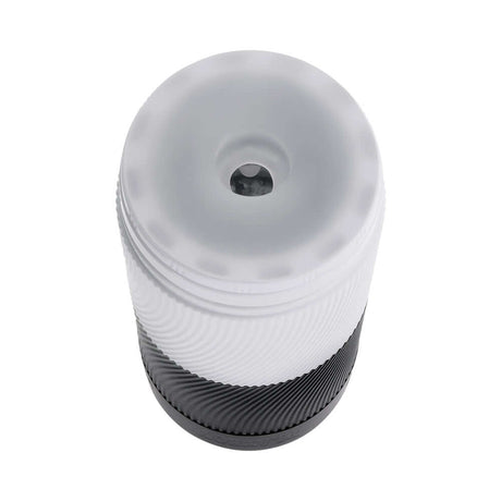Playboy Pleasure Twisted Stroker top view showcasing dual-canister design and textured surface.