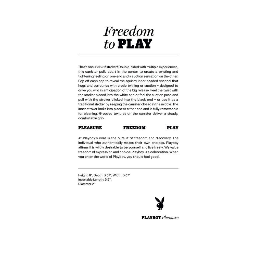 Playboy Pleasure Twisted Stroker product description and features, highlighting versatility and customizable experience.