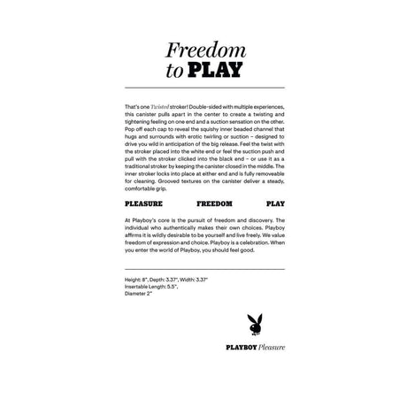 Playboy Pleasure Twisted Stroker product description and features, highlighting versatility and customizable experience.