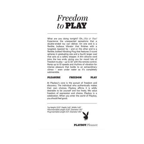 Playboy Pleasure This and That Double End Massager Acai product details showcasing flexibility and vibrating ends.