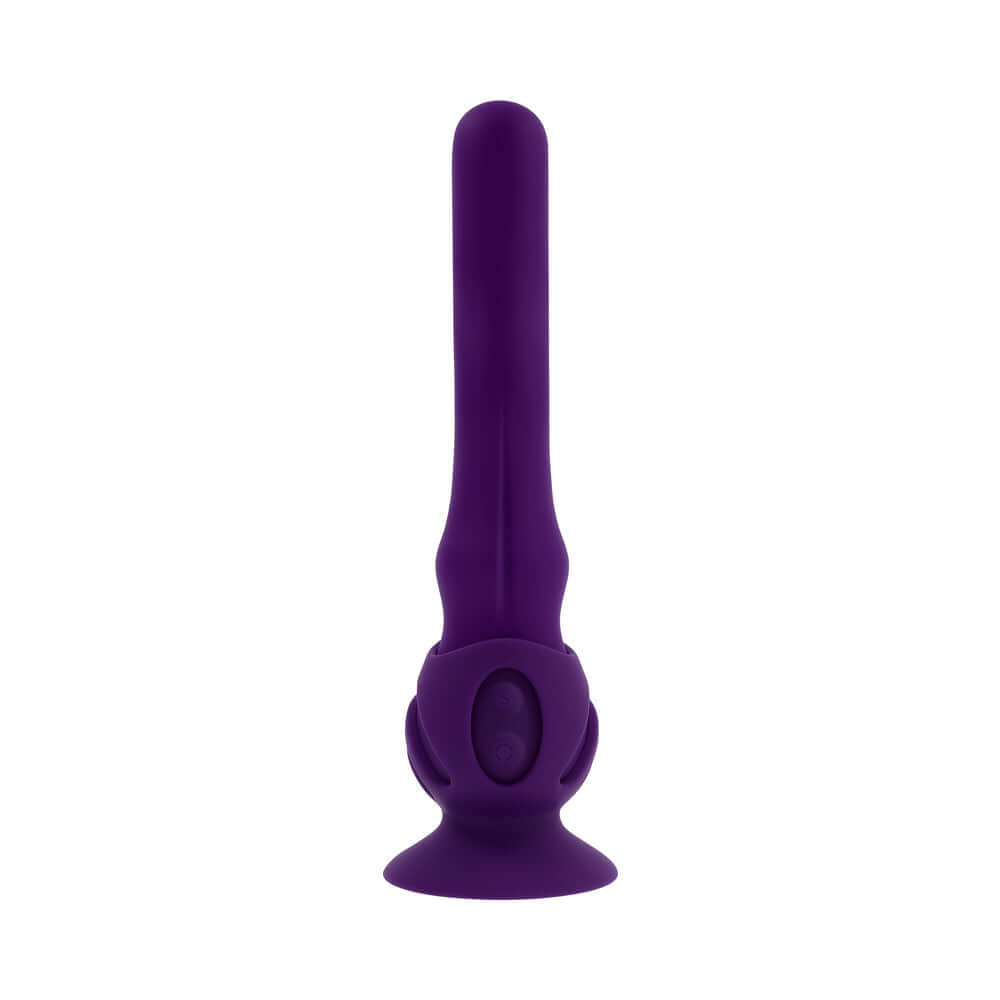 Playboy Wiggle It Vibrator Acai, a purple vibrator with a unique twisting design for deep stimulation and powerful vibrations.