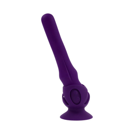 Playboy Wiggle It Vibrator Acai in purple, featuring a flexible shaft and suction base for enhanced pleasure.