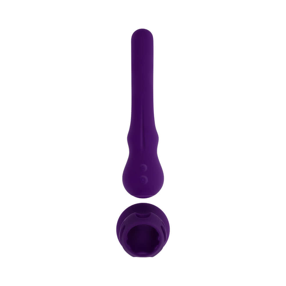 Playboy Wiggle It Vibrator Acai in vibrant purple with a sleek design, showcasing its unique shape and features.