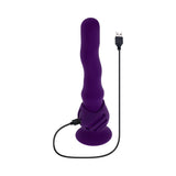 Playboy Wiggle It Vibrator Acai in purple with USB charging cable, featuring a unique twisting shape.