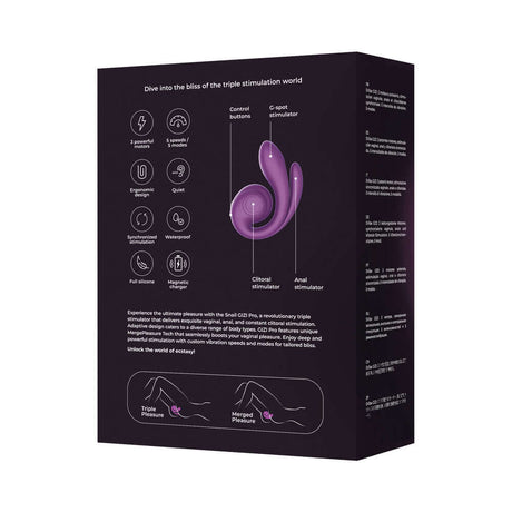 SVibe Snail Gizi Pro Vibrator Grapo packaging with features for triple stimulation and ergonomic design.